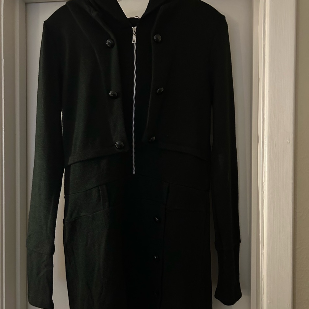 Black Double-Breasted Hooded Jacket